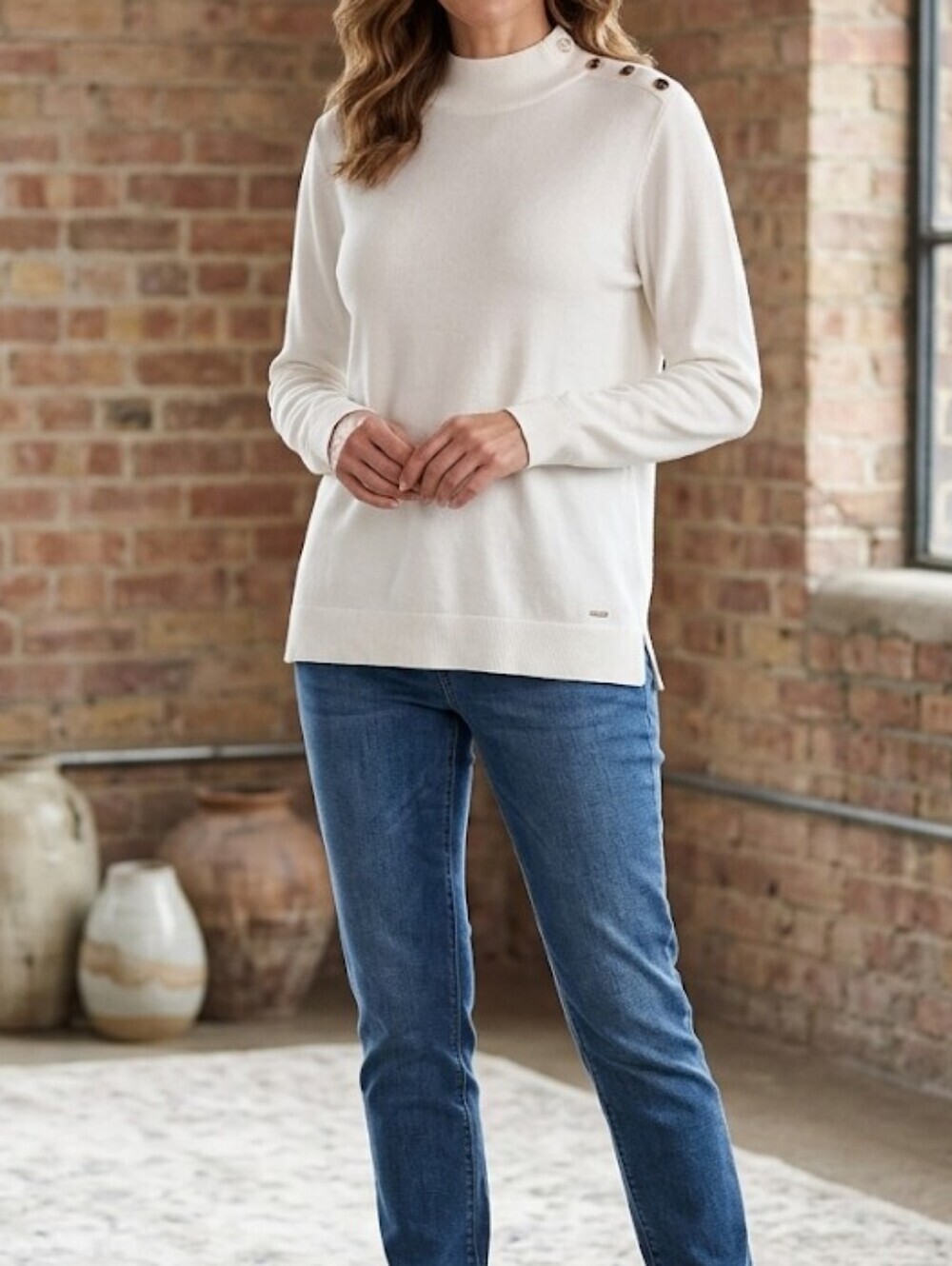 Calvin Klein New Ivory Button-Shoulder Knit Pullover